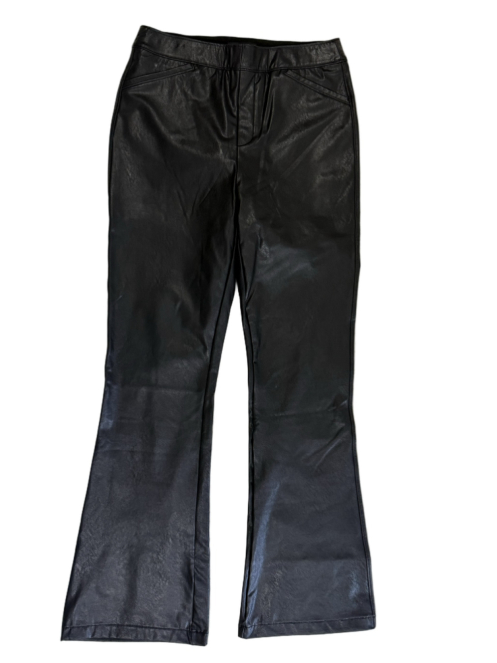 BUCKLE BLACK Black Faux Leather Pull-On Flare Pants Medium - Picture 2 of 11